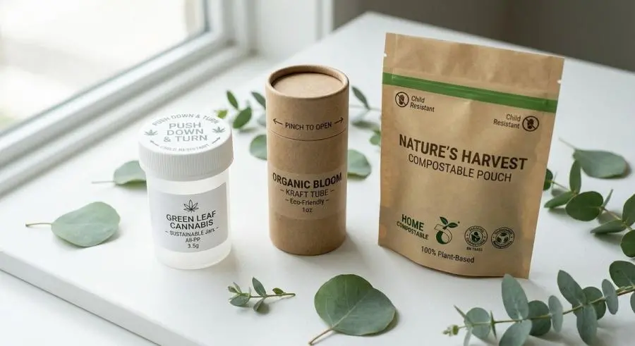 Sustainable mono-material child-resistant cannabis packaging concepts linerless PP paper tube biodegradable pouch