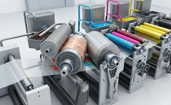 Flexographic printing press mechanism illustration