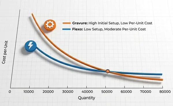 Cost per unit comparison chart gravure vs flexo