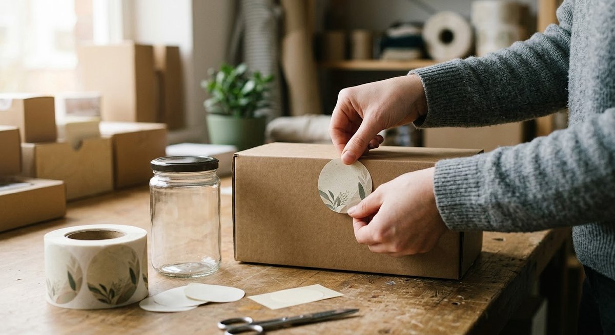 Applying custom label onto plain stock packaging